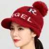 Gorro de Punto de Invierno para Mujer, Forrado de Felpa, Engrosado, Cálido, Protector de Orejas, Gorra tipo Pato, Gorro de Ciclismo Antifrío de Moda con Ala Ancha