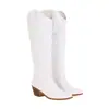Botas femininas plus size transfronteiriças europeias e americanas, botas de cowboy western com bordado, botas de cavaleiro de bico fino e salto alto com circunferência de cano largo
