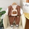 Traje Infantil Niños Traje de Tres Piezas de Manga Larga 2025 Nuevo Estilo Primavera y Otoño para Niños Traje de Tres Piezas con Chaleco de Oso de Manga Larga