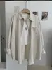KEKEZOON Camisa de Lapela com Bordado de Cavalinho e Listra Vertical de Comprimento Médio com Manga Longa com Colete Conjunto de Duas Peças 8707