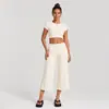 Conjunto de Yoga Transfronterizo de Sensación Desnuda para Mujer: Conjunto de Camiseta de Yoga de Espalda Abierta con Mangas Cortas y Pantalones Capri de Fitness de Cintura Alta Ligeramente Acampanados