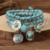 TEMU Xiyin transfronterizo más vendido pulsera de aleación turquesa Bohemia para mujer cordón elástico con cuentas pulsera de 5 piezas