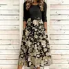 Sitio Independiente Temu Ropa de Mujer Europea y Americana Creativa Elemento Floral Manga Tres Cuartos Vestido Largo Casual Holgado Vestido de Bolsillo