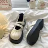 Zapatos Mary Jane de Plataforma con Velcro y Punta Redonda 2024 Verano Nuevo Estilo Japonés Versátiles que Aumentan la Altura Zapatos de Cuero para Mujer