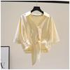 Camisa de Algodón Puro Talla Grande Cárdigan para Mujer Top Holgado 2024 Verano Nuevo Camisa con Lazo Camisa de Manga Corta