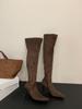 6625-5~Botas Dobráveis de Uso Duplo~Botas de Salto Alto Bico Fino Estilo Francês Acima do Joelho para Mulheres 2024 Novo Estilo