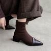 Piel de Cabra de Primera Capa + Terciopelo Elástico Punta Fina Tacón Cuadrado, Botines Cortos de Aspecto Atractivo Nuevo Estilo Invierno 2025 Botas Elegantes de Moda