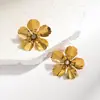 Brincos de Aço Inoxidável Titânio Pétalas de Flor Zircônia Que Não Desbotam Femininos Luxo Acessível Europeu e Americano Brincos de Alta Qualidade