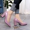 2023 Novo Top Baixo Trabalho Sapatos Femininos Outono Salto Grosso Cor Boca Rasa Slip-On Bico Fino Sapatos Femininos de Salto Alto Aparência Emagrecedora