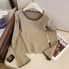 Suéter Corto de Punto con Cuello en U y Volantes para Mujer Primavera/Otoño 2026 Nuevo Ajustado Prenda Base de Punto Top para Mujer