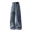 Jeans Vintage Lavado Unisex Reto Largo Largo Largo High Street Tendência Casual Esporte Calças Longas Versátil