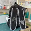 Mochila Estudiante Estilo Lolita Dulce Estilo Japonés con Ribete de Encaje de Doble Capa, Diseño de Corazón a Cuadros, Mochila Estilo Mejor Amiga