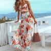 2025 Novo Primavera Verão Transfronteiriço Roupa Europeia e Americana Elegante Sexy Macacão Sem Mangas com Suspensório Estampado Decotado Saia de Praia