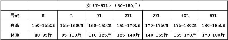 女（M-5XL）（80-180斤）