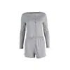 Conjunto de Pijama de Shorts de Manga Larga Gris Transfronterizo Estilo Nuevo Primavera 2025 Europeo y Americano Pijama Tejido Ropa de Casa para Exportación para Mujeres