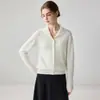 Cárdigan de cachemira pura suave y mullido con cuello semi-alto para mujer, suéter de punto de manga larga, prenda de abrigo elegante