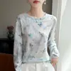 Camiseta de Manga Larga con Degradado Estilo Chino, Nueva Colección Primavera y Otoño 2026 para Mujer, Hombro Normal, Versátil, Tejido de Punto Fino