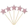 Inserts decorativos para pastel de cumpleaños de papel brillante, estrellas de cinco puntas y corazones, toppers pequeños para decoración de postres de fiesta, 5 piezas