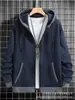Sudadera con capucha y manga larga para hombre, bordado con logo, de venta caliente transfronteriza, con cordón y cremallera, en colores lisos, adecuada para uso casual y deportivo