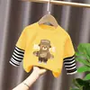 Camiseta Manga Longa Infantil para Meninos Estilo Casual Desenho Animado Bebês Meninos Primavera e Outono Gola Redonda Falsa Duas Peças Top Solto Algodão Puro