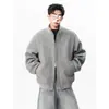 Chaqueta de lana de peso pesado para hombre, color gris, con diseño de dragón y fénix, cuello alto, cárdigan vintage de doble cremallera para otoño e invierno, abrigo casual holgado y versátil
