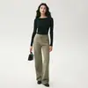 Conjunto de Tricô Feminino Cardigã de Caxemira com Gola Polo e Bolsos Calça Reta Elástica com Cordão Outono e Inverno Novo Estilo