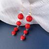 Aretes Largos de Perlas Rojas para el Año de Nacimiento, Nuevo Estilo 2026, Moda Coreana Tendencia, Aretes Versátiles para Mujer