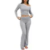 Comercio Exterior Europeo y Americano Transfronterizo Ropa Nueva para Mujer Americana Sexy Sexy de Hombros Descubiertos Manga Larga Corta que Muestra el Ombligo Pantalones Plisados Traje