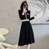 Vestido Suéter de Punto Redondo Estilo Chanel Elegante Estilo Coreano Hong Kong Cintura Ceñida Ropa de Abrigo Capa Base Falda Larga Hasta la Rodilla Otoño Invierno