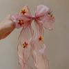 Accesorios para el cabello para niñas, horquilla con lazo de cinta larga con flores, artefacto para trenzar el cabello de princesa, horquilla para el cabello, tocado de flores para niñas