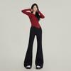 Young Orange# American Retro Leg-free Micro-lar Jeans Feminino Solto Slim-fit com forro de lã Calça All-match