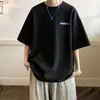 Camiseta de Manga Curta Masculina Verão Seda de Gelo Fina Ins Marca Tendência Trendy Camiseta Solta Waffle Pesado Casal Manga Meia