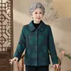 Novo Top Espesso de Lapela Retrô para Primavera e Outono para Mulheres de Meia-idade e Idosas Roupas de Avó de 70 anos Jaqueta Estampada Solta de Comprimento Médio