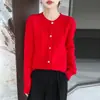 Nuevo Cárdigan de Punto de Lana Pura con Cuello Redondo de Manga Larga para Mujer Color Sólido Trenzado Holgado Versátil Suéter de Lana Otoño/Invierno 2026