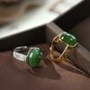 Anillo de jaspe Hotan chapado en oro de plata esterlina S925 con fideos de huevo, elegante, sencillo, a la moda, exquisito, retro y moderno para mujer.