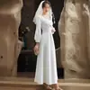 Vestido de Noivado Estilo Francês Registro Manga Longa Branco Noiva Casamento Homecoming Vestido Longo de Alta Qualidade para Mulheres