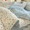 Conjunto de cama de quatro peças, grau A, algodão puro, espessado, escovado, para bebês e crianças pequenas, adequado para outono e inverno; capa de edredom 100% algodão, conjunto de três peças para estudantes, incluindo lençol de cima e lençol com elástico