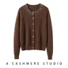 Cárdigan de punto 100% cachemira pura, moderno estilo nuevo de otoño e invierno, cuello redondo con pedrería, de un solo botón, elegante y cálido para mujer