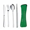 Juego de Cubiertos de Acero Inoxidable de Cuatro Piezas con Bolsa de Almacenamiento, Juego de Cantimplora Portátil para Viaje, Palillos, Cuchara, Cubiertos para el Hogar