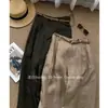 ¡En Stock Ahora! Pantalones de Lino Caqui de Pierna Ancha de Moda para Mujer de Cintura Alta Adelgazantes Relajados de Pierna Recta Casuales