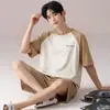 Recomendado Algodón para Hombre Verano Pantalones Cortos de Manga Corta, Cuello Redondo, Tallas Grandes, Usable Afuera, Conjunto para Estar en Casa