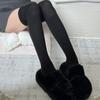 Calcetines de Algodón Cálidos para Mujer, Calcetines de Media Pantorrilla para Otoño e Invierno, Empalme de Rayas Verticales, Calcetines Largos Holgados, Calcetines Rayados Hasta la Rodilla, Gris Miu