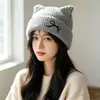 Chapéu de Gato Estilo Coreano Fofo Chapéu de Lã para Mulheres Outono Inverno Chapéu Frio Proteção Térmica para Orelhas Chapéu de Tricô Faz o Rosto Parecer Menor Versátil Estudante