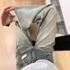 Jeans Reto Azul Vintage Lavado Feminino Primavera e Outono Novos Cintura Alta Emagrecedor Calça Longa com Barra Larga