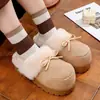 (Selecionado rigorosamente) Chinelos de Algodão Grossos com Laço para Inverno Feminino, Antiderrapantes, Quentes, de Pelúcia para Casa