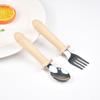 Nuevo Producto Transfronterizo Bebé Silicona Grado Alimenticio Acero Inoxidable 316 Entrenamiento Comida Tenedor Cuchara Juego de Vajilla Tenedor Cuchara