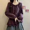Camisa de Manga Longa com Babados na Cintura para Mulheres Plus Size, Novo Estilo Coreano Elegante e Emagrecedor para Primavera e Outono