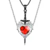 Presente do casal: Pingente de Amor Cravejado de Diamantes com Espada Atravessando o Coração, Conjunto de Colares para o Dia dos Namorados para Homens e Mulheres, Pingente de Amor Anjo