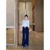 Toma real, precio real: Ropa de comercio exterior para mujer - Camiseta blanca holgada de manga media, pantalones casuales azul marino de cintura media con cordón, pantalones deportivos de pierna recta