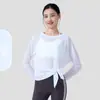 Top de Yoga de Hilo de Bambú con Aberturas, Holgado y Transpirable, Camiseta Ligera para Deporte, Fitness, Pilates, Blusa de Manga Larga de Secado Rápido